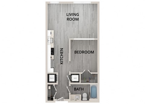 Floor plan for 1 bed, 1 bath, 609 sqft